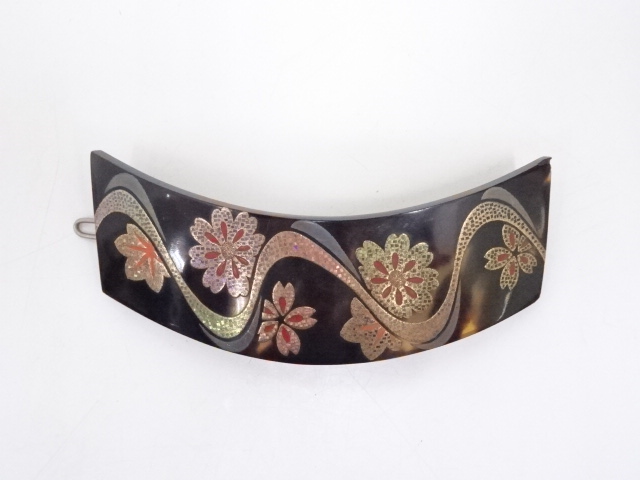 本鼈甲蒔絵螺鈿付き髪留め アンティーク着物 ] - 櫛・簪 永哉造 本鼈甲